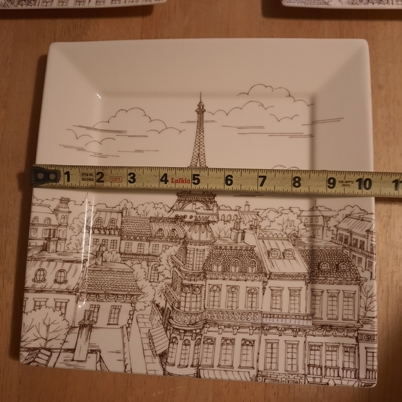 222 Fifth Eiffel Tower Square Dinner Plates - Cream and Brown - Picture 3 of 16